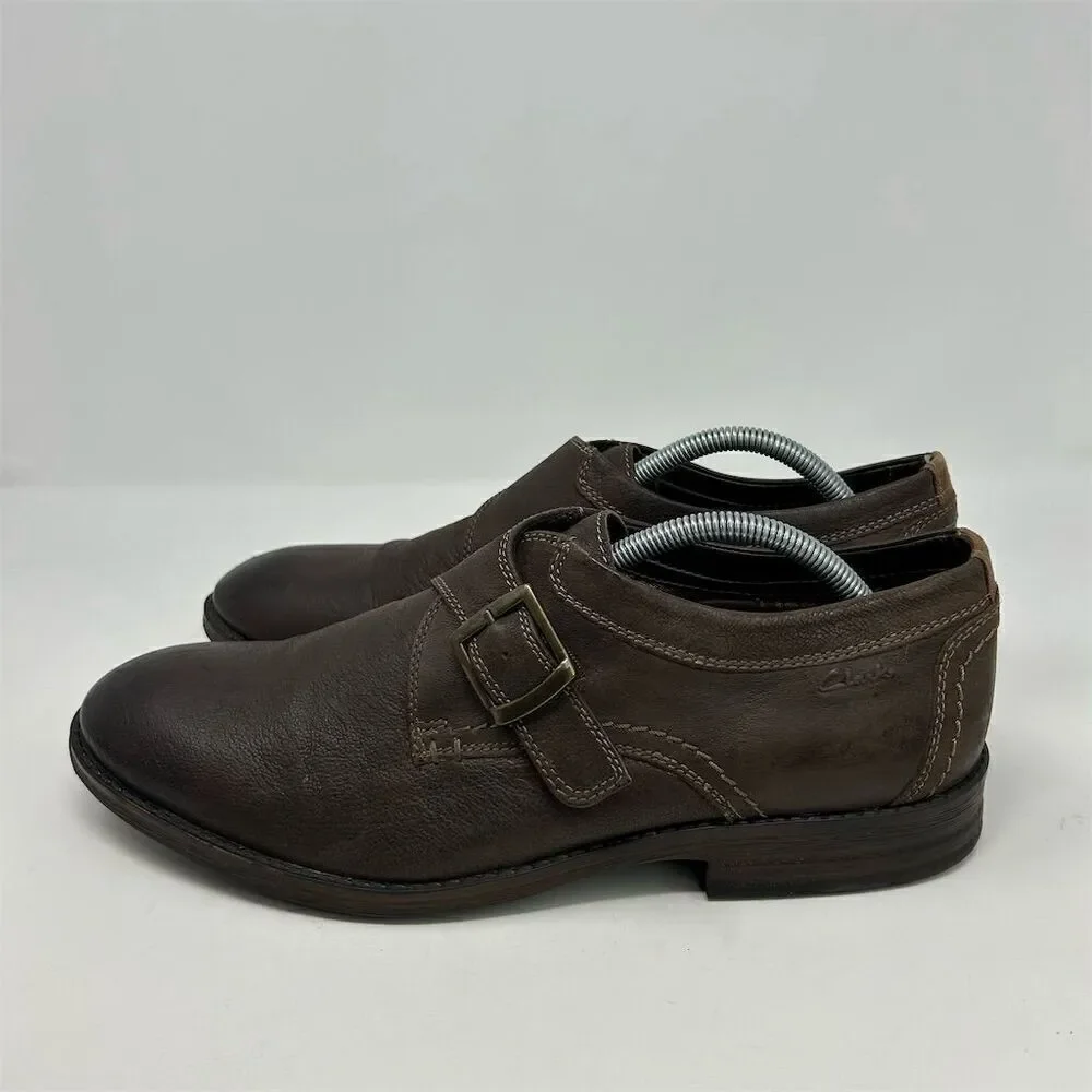 Clarks Delsin Stride Men's Brown Leather Monk Strap Loafer Dress Shoes Size 11 M